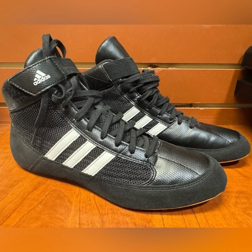 Adidas Black and White High-Top Athletic Shoes